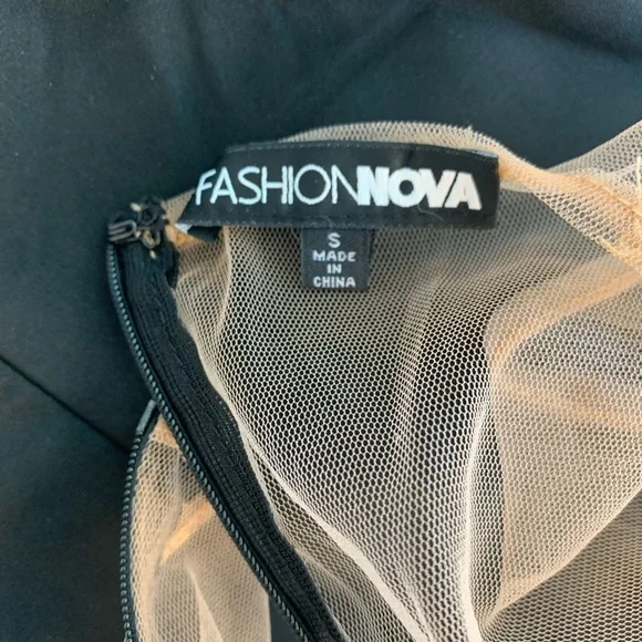 Fashion Nova Black Mesh Bodycon Mini Dress Sheer Panel Stretch Size Small - Picture 9 of 10